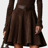Dark Brown Suede Vintage Turtleneck Dress
