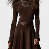 Dark Brown Suede Vintage Turtleneck Dress
