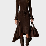 Elegant Dark Brown Suede Tie Midi Dress