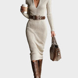 Gabriela | Belted Knit Midi Dress with Funnel Neck