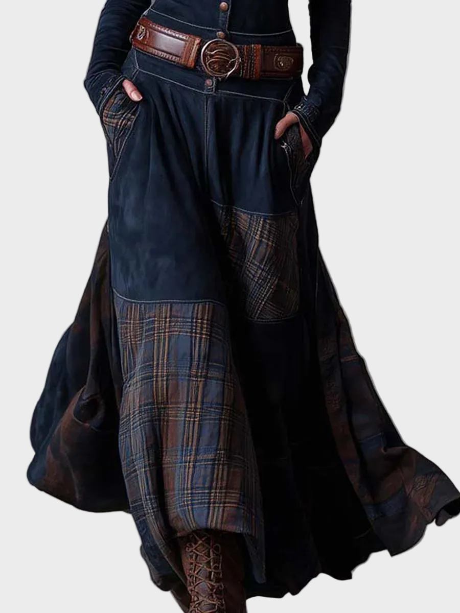 Helena | Belted Navy Suede Maxi Dress