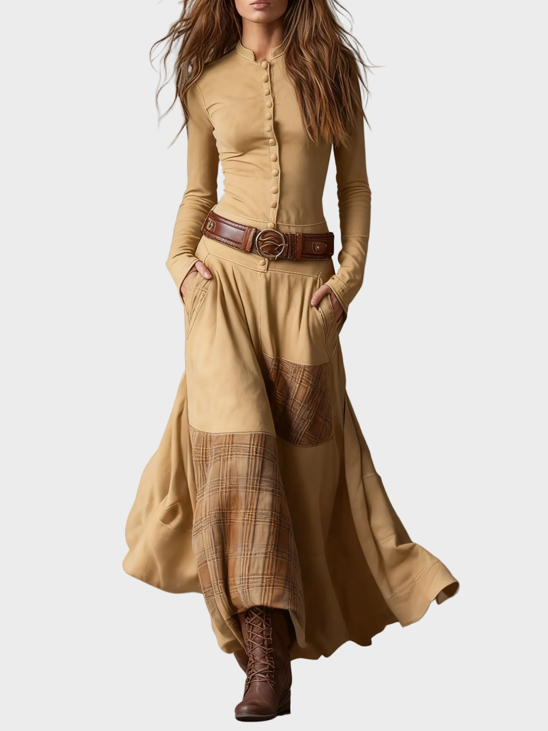Helena | Belted Navy Suede Maxi Dress Khaki, photo studio