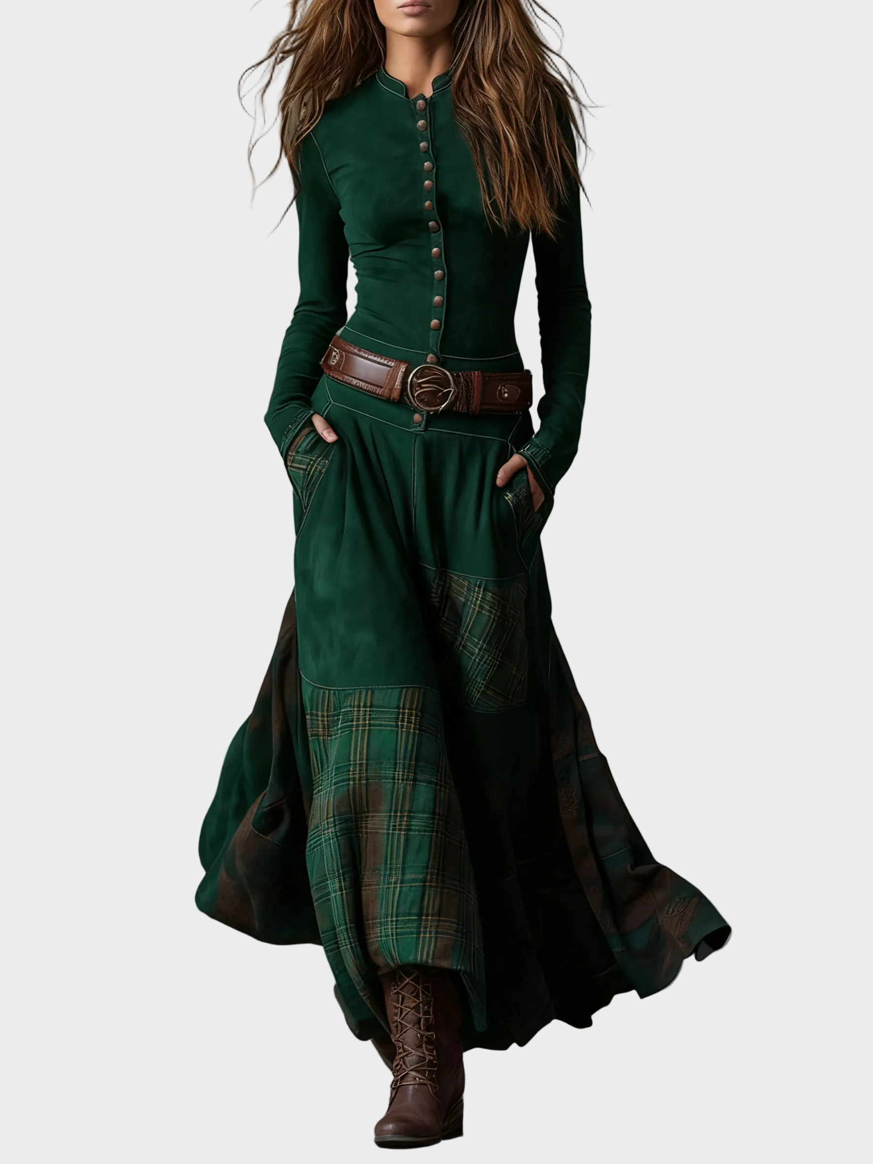 Helena | Belted Navy Suede Maxi Dress Green, photo studio
