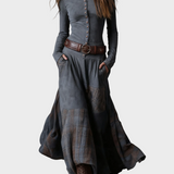 Helena | Belted Navy Suede Maxi Dress