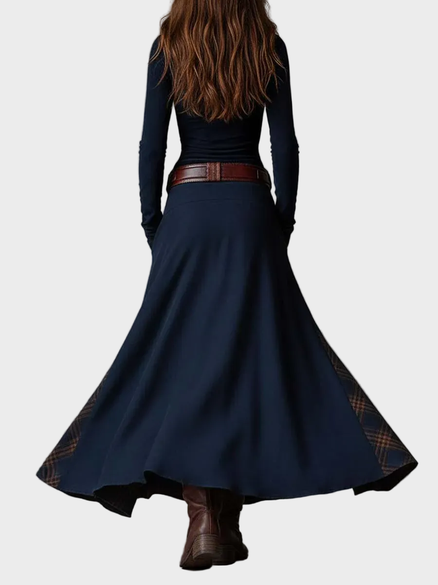Helena | Belted Navy Suede Maxi Dress