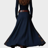 Helena | Belted Navy Suede Maxi Dress