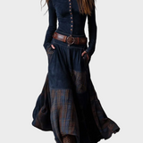 Helena | Belted Navy Suede Maxi Dress