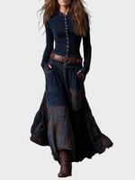 Helena | Belted Navy Suede Maxi Dress