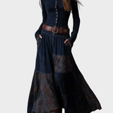 Helena | Belted Navy Suede Maxi Dress