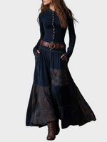 Helena | Belted Navy Suede Maxi Dress