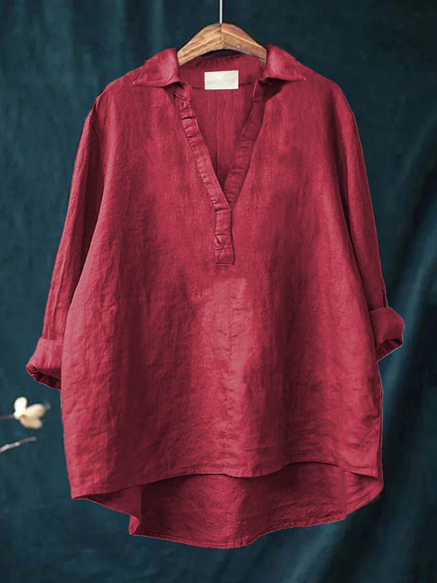 Elegant Summer Blouse in Black Linen Red, photo studio