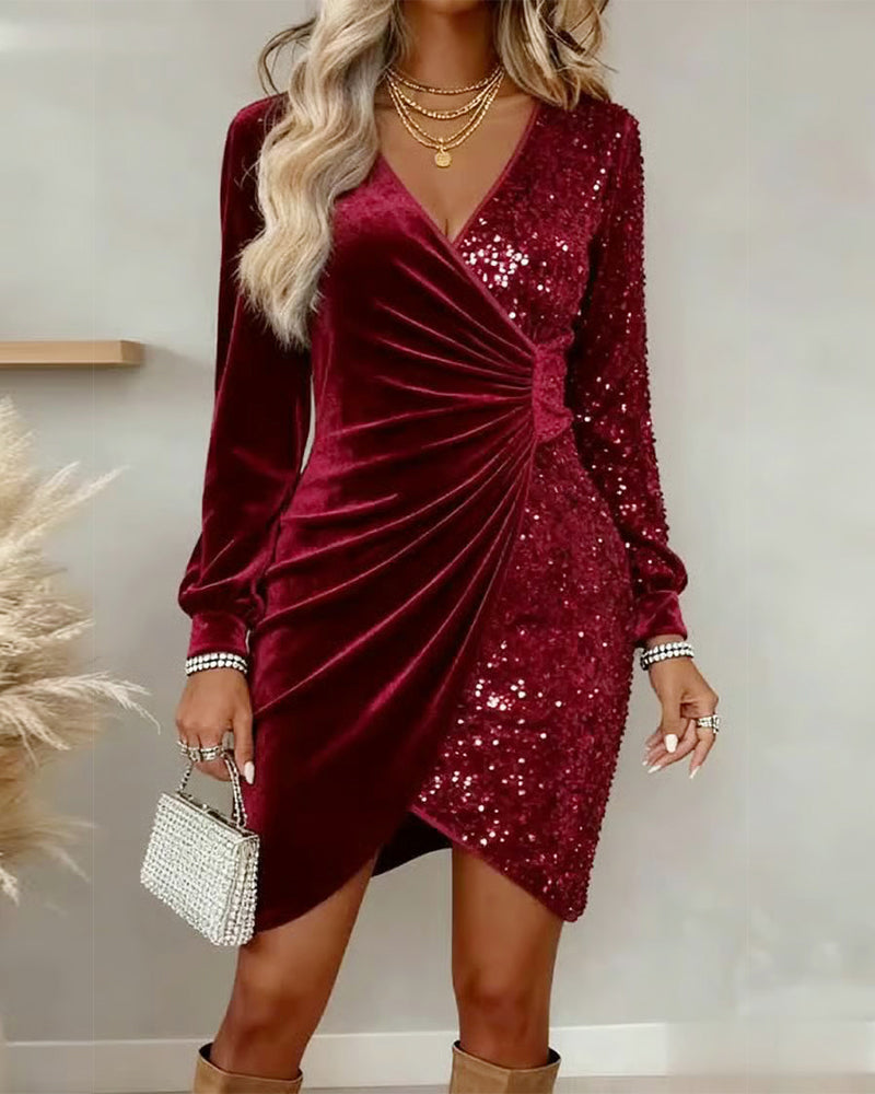 Minerva | Sparkly V-Neck Wrap Dress Red, studio photo