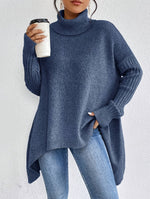 Long Split-Hem Turtleneck Jumper
