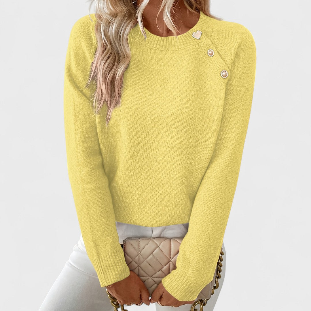 Asymmetric Button Jumper Yellow, studio photo