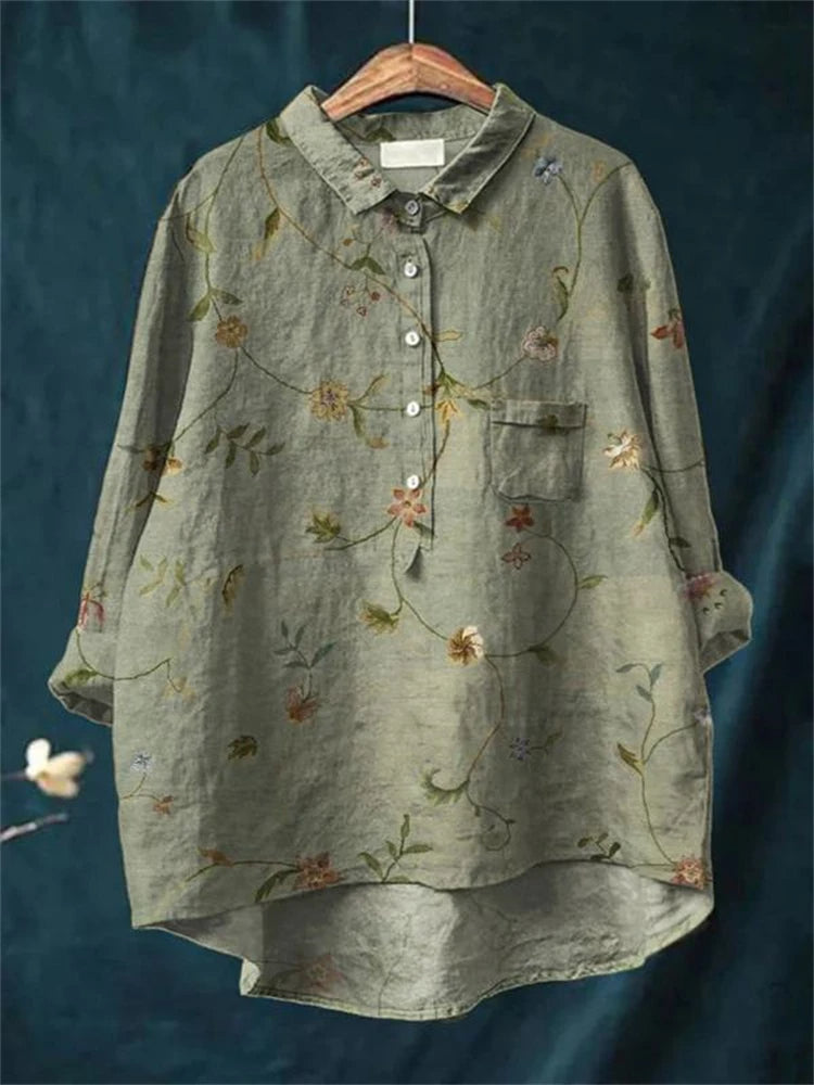 Mariella | Vintage Romantic Print Blouse Green, studio photo