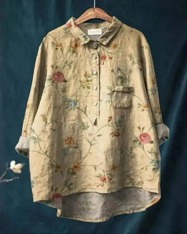 Mariella | Vintage Romantic Print Blouse Brown, studio photo