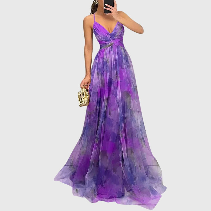 Floral Maxi Dress Purple, studio photo