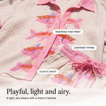 Adelina | Fish Print Shirt and Shorts Set with Contrast Piping