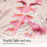Adelina | Fish Print Shirt and Shorts Set with Contrast Piping
