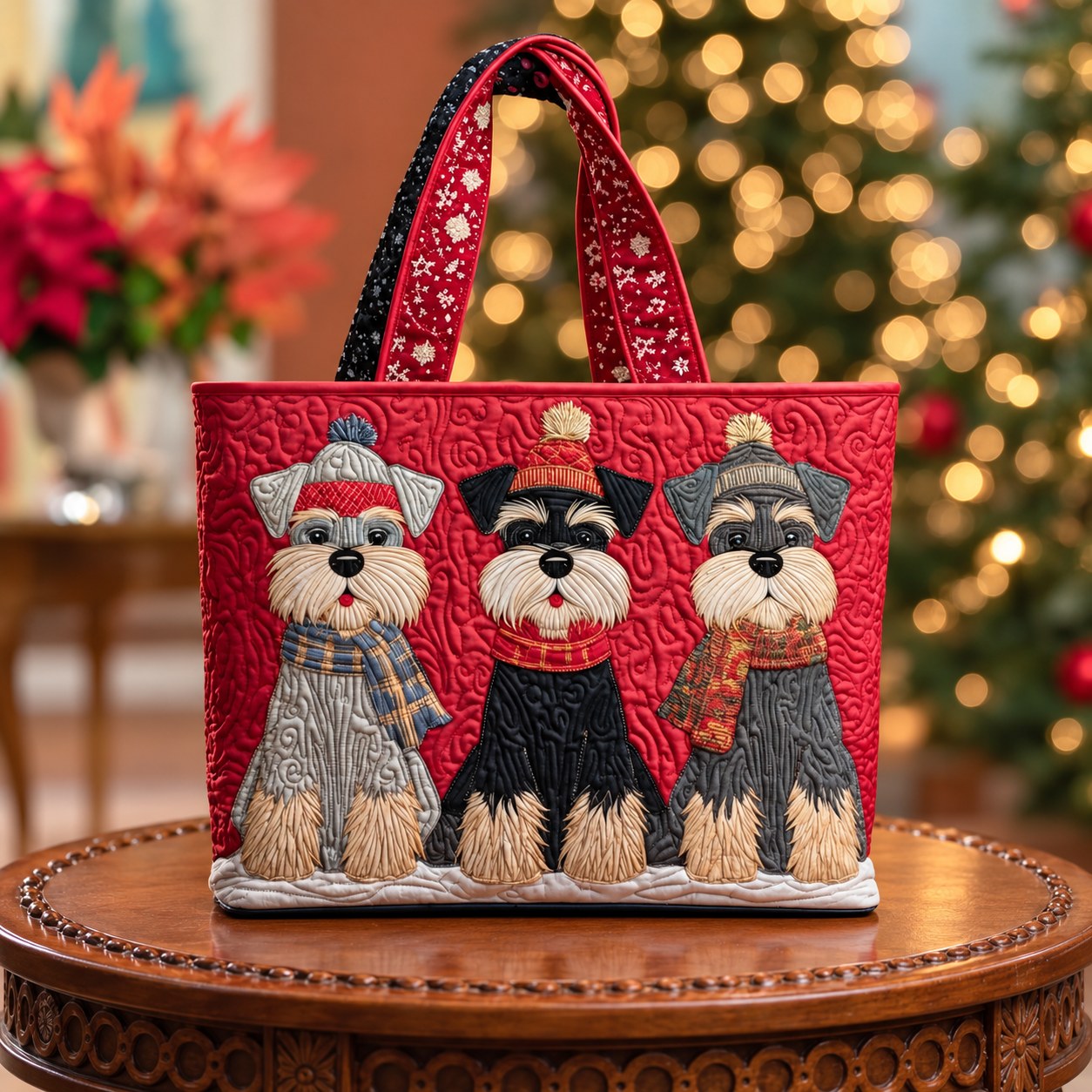 Handcrafted Bag - Three Christmas Schnauzers