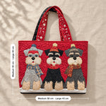 Aelwen | Quilted Tote Bag with Three Christmas Schnauzers