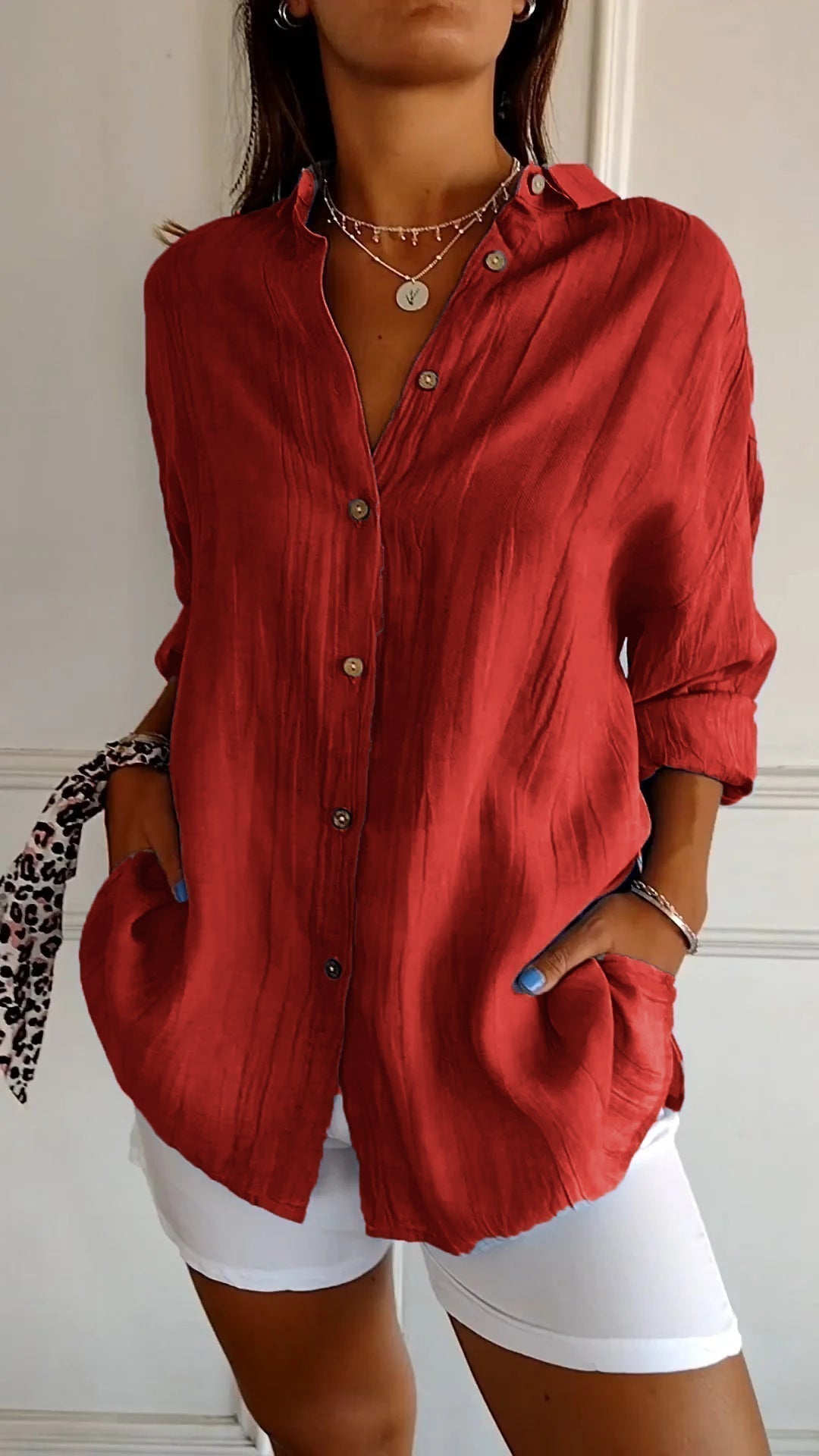 Tamsin | Elegant Oversized Blouse Red, studio photo