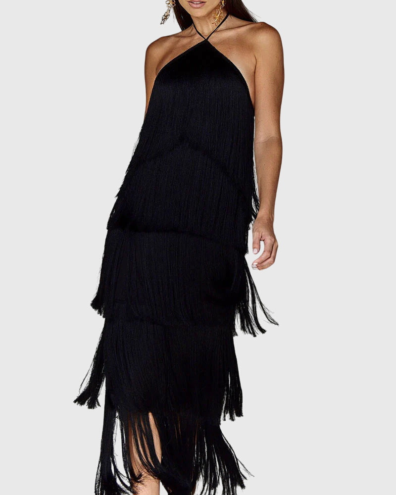 Fringed Dress Black, studio photo