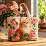 Ainsley | Quilted Tote Bag with a Cat Among Roses
