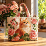 Ainsley | Quilted Tote Bag with a Cat Among Roses