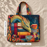 Almira | Quilted Tote with a Dragon, Books and Teacups
