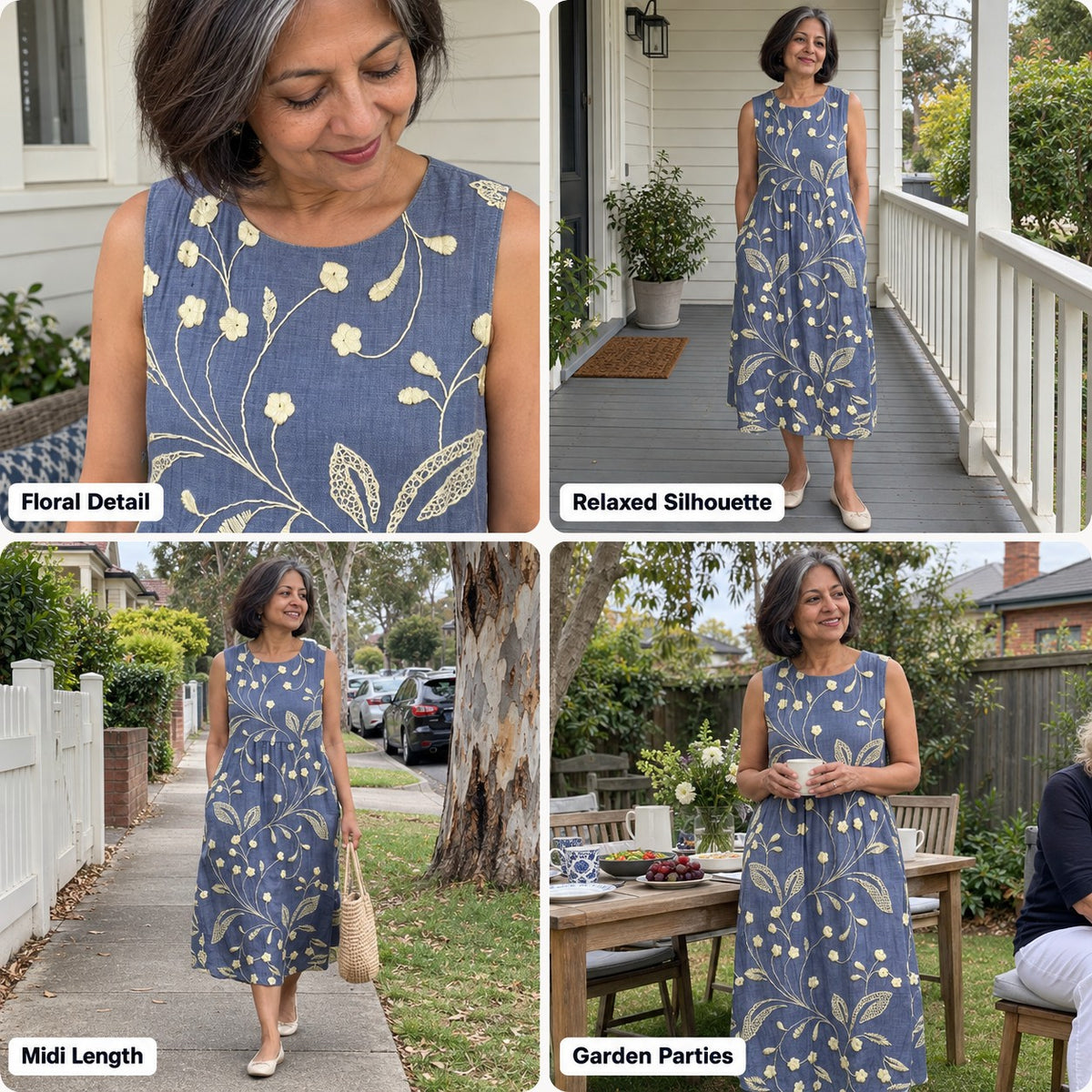 Althea | Sleeveless Floral Midi Dress with Pockets