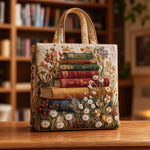 Alvina | Quilted Tote with Books and Wildflowers