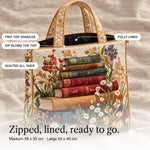 Alvina | Quilted Tote with Books and Wildflowers