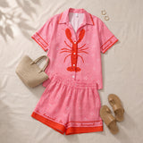 Amaryllis | Lobster Print Shirt and Shorts Set with Scripted Hems
