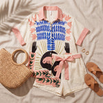 Anaelle | Botanical Art Print Shirt and Tie-Waist Shorts Set
