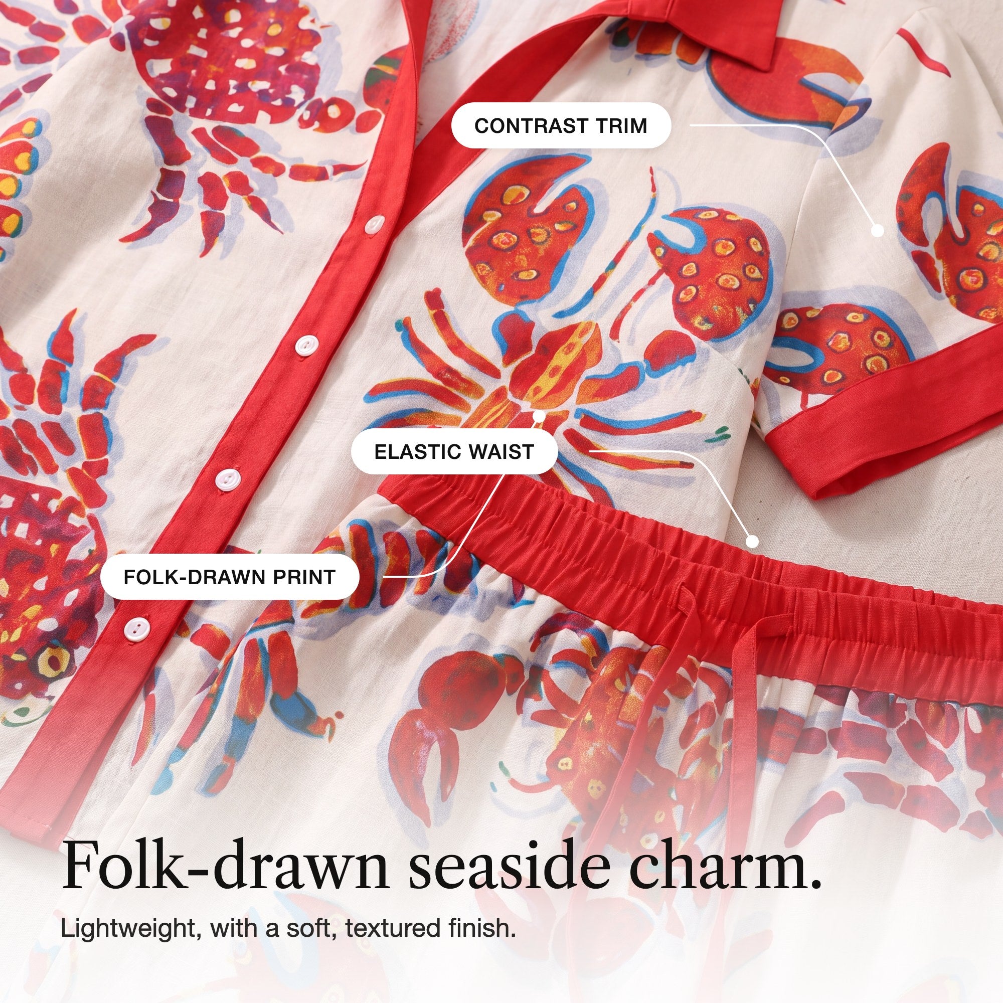 Anastasie | Lobster and Crab Print Shirt and Shorts Set, detail