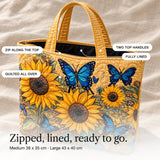 Anne | Quilted Tote Bag with Sunflowers and Butterflies