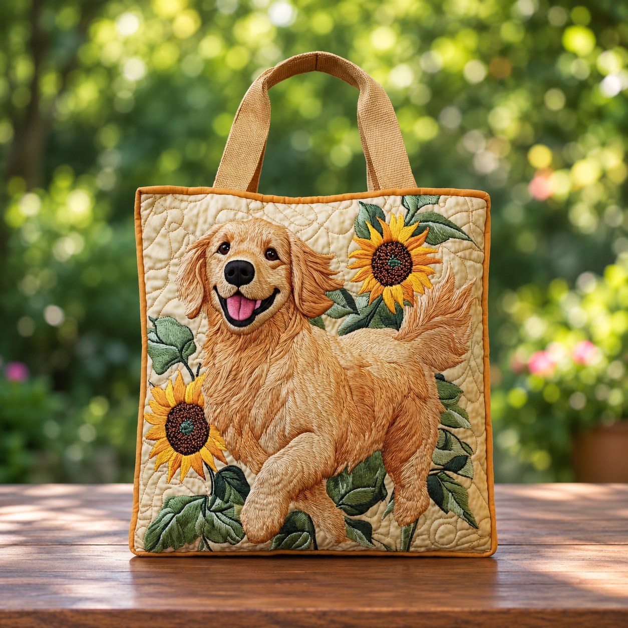 Handcrafted Bag - Golden Retriever with Sunflowers