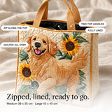 Anstice | Quilted Tote Bag with a Retriever and Sunflowers