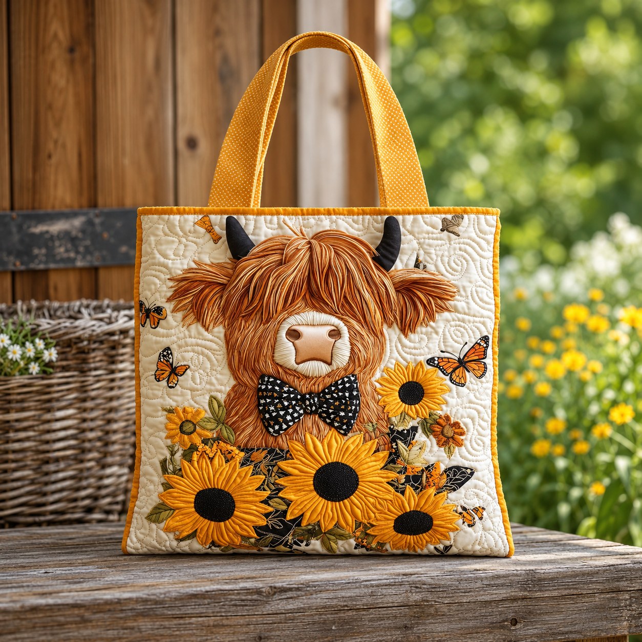 Handcrafted Bag - Highland Cow and Sunflowers