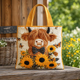 Avril | Quilted Tote Bag with a Highland Cow and Sunflowers
