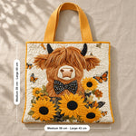 Avril | Quilted Tote Bag with a Highland Cow and Sunflowers