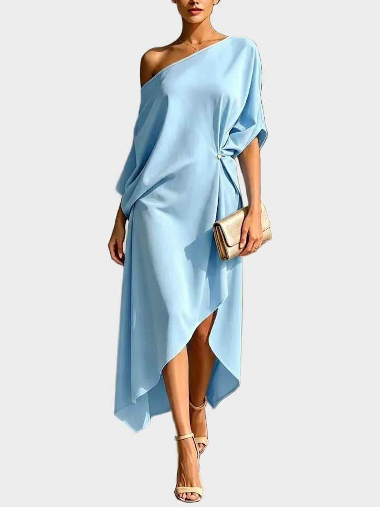 Camila | Elegant Asymmetric Dress Blue, photo studio