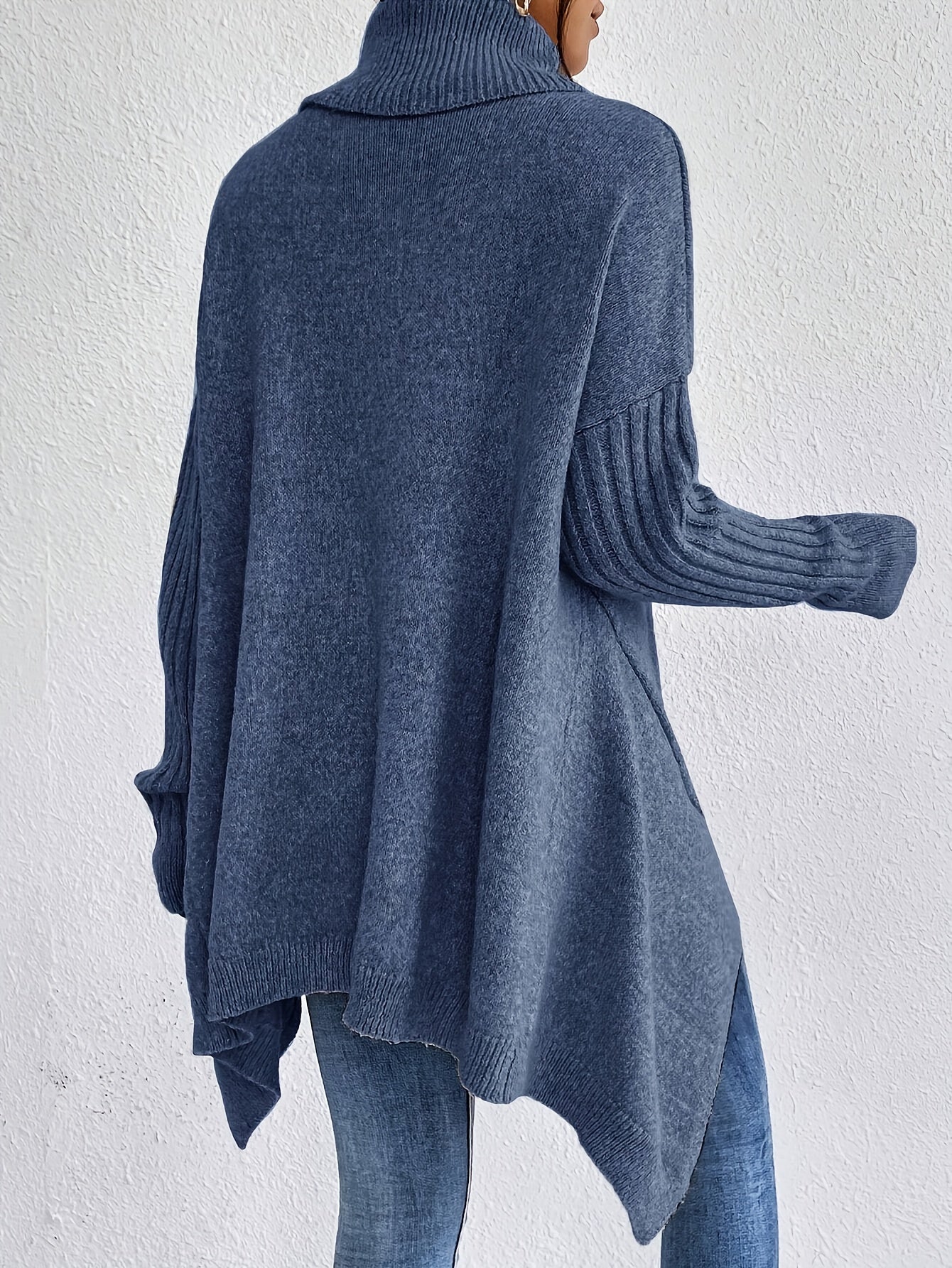 Long Split-Hem Turtleneck Jumper