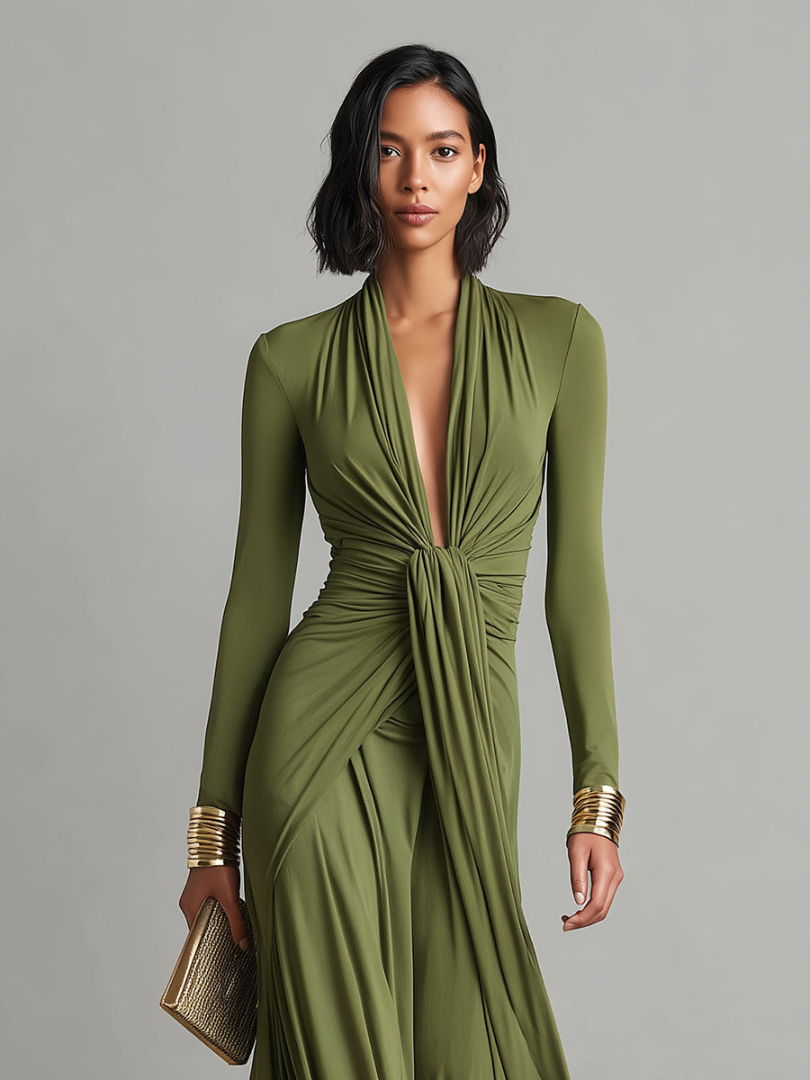Sophie | Draped V-Neck Maxi Dress