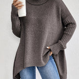 Long Split-Hem Turtleneck Jumper