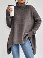 Long Split-Hem Turtleneck Jumper