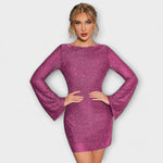 Long-Sleeve Sequin Open-Back Dress