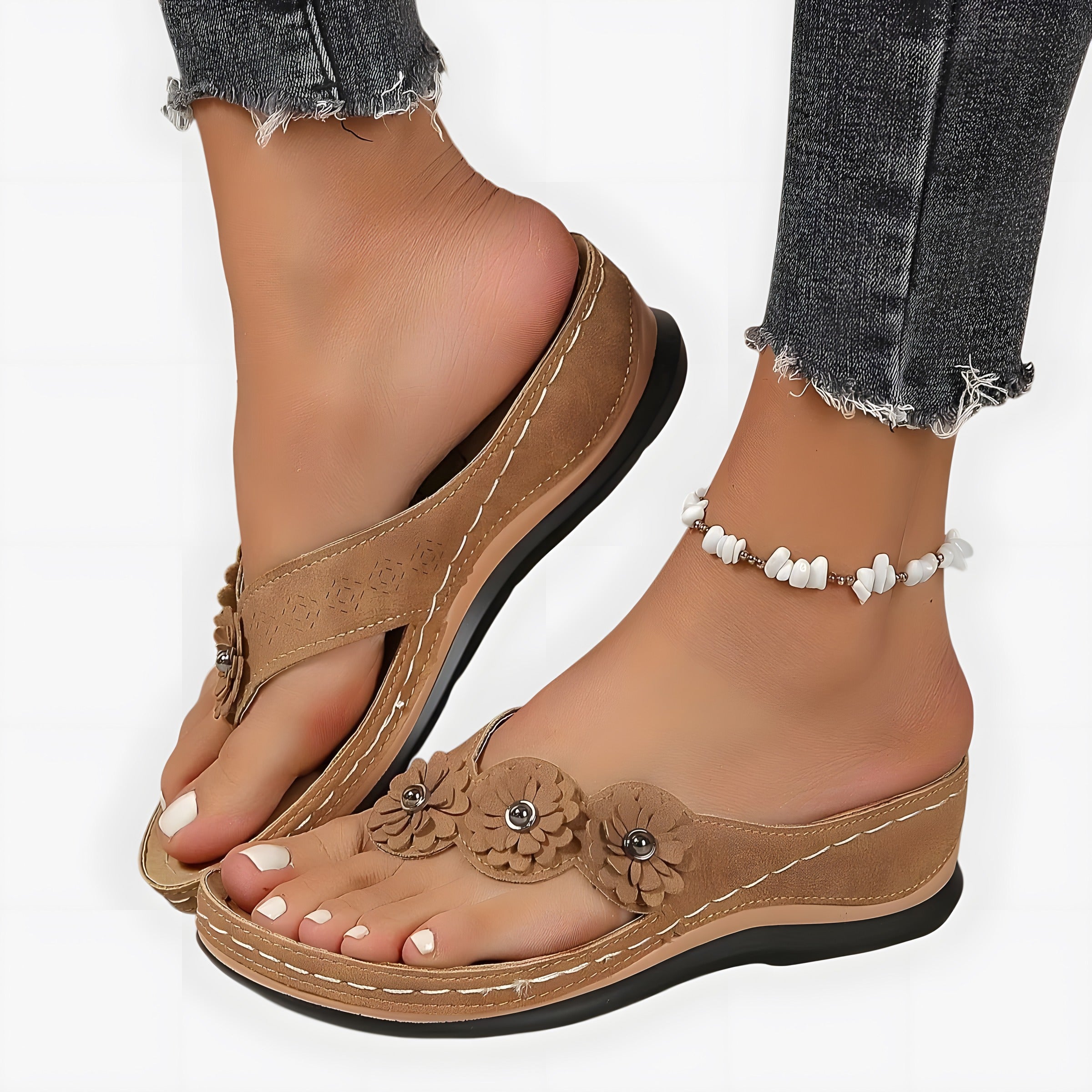 Eleanor | Women's Elegant Orthopaedic Flip Flops Dark Brown, photo studio