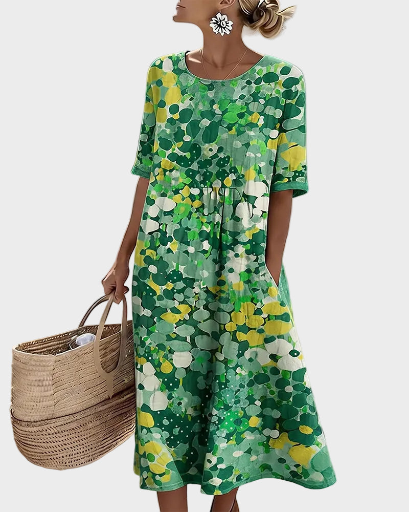 Elena | Light and Flowy Floral Midi Dress Green, photo studio